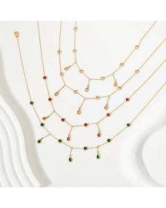 Sweet Inlay Zircon Water Droplets Titanium Steel Necklace