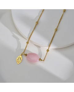 Leaf Dragonfly Gold Plated Natural Stone Stainless Steel Pendant Necklace Colorza