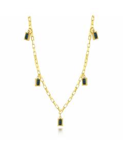 Retro Square Plating Inlay Zircon Titanium Steel Pendant Necklace Colorza