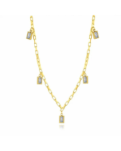 Retro Square Plating Inlay Zircon Titanium Steel Pendant Necklace Colorza