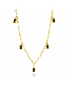 Retro Square Plating Inlay Zircon Titanium Steel Pendant Necklace Colorza