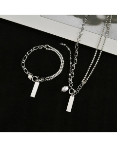 Rectangle Stainless Steel Patchwork Artificial Pearls Rhinestones Choker Bracelet Colorza