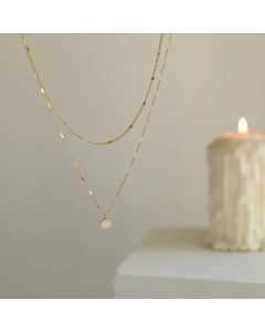 Fashion Layered Round Titanium Steel Inlay Shell Necklaces Colorza