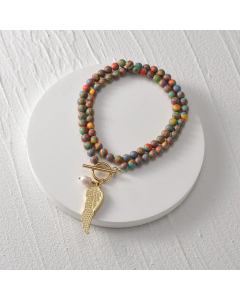 Ethnic Style OT Buckle Gold Plated Leaf Wings Stainless Steel Beade Necklace Colorza