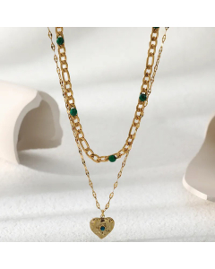 Fashion Inlay Zircon Heart Shape Stainless Steel Layered Necklaces Colorza 