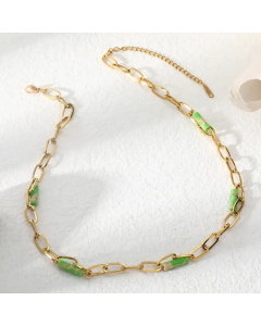 Fashion Paperclip Chian Natural Stone Stainless Steel Necklace Colorza