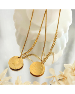 Retro Portrait Letter Round Brand Sweater Chain Titanium Steel Necklace Colorza