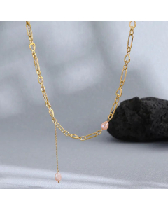 Trendy Heart Shape Pearl Tassel Stainless Steel Necklace Colorza