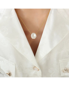 Classic Irregular Baroque Pearl  Pendent Titanium Steel Necklace Colorza