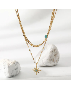 Fashion Inlay Natural Stone Layered Star Stainless Steel Necklaces Colorza