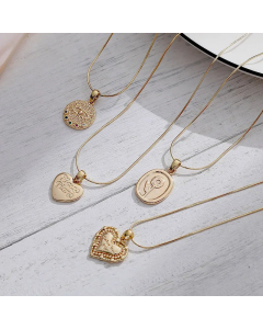 Hollow Heart Round With Large Eyes Stainless Steel Plating Pendant Necklace