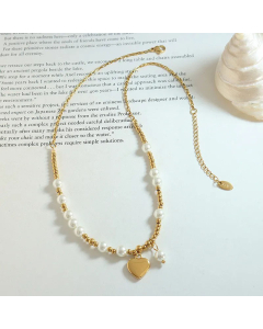Gold Plated Heart Shape Titanium Steel Beaded Pendant Necklace Colorza