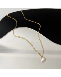 Elegant Water Droplets Pearl Pendent Titanium Steel Plating Necklace