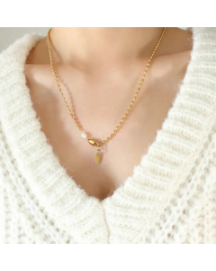 Daily Beads Chain Titanium Steel Gold Plated Pearl Pendant Necklace Colorza