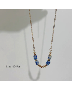 Fashion Bull Head Optical Chain Plating Natural Stone Stainless Steel Necklace-01-Blue