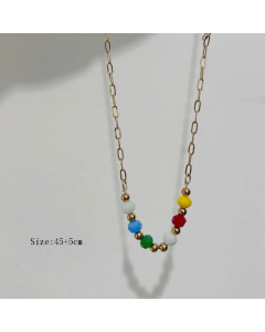 Fashion Bull Head Optical Chain Plating Natural Stone Stainless Steel Necklace-01-Multi-color
