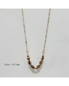 Fashion Bull Head Optical Chain Plating Natural Stone Stainless Steel Necklace-01-Yellow