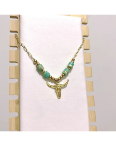 Fashion Bull Head Optical Chain Plating Natural Stone Stainless Steel Necklace