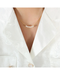 Minimalism Pearl Chain Titanium Steel Plating Necklace Colorza 