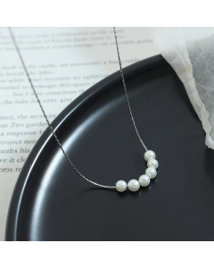 Minimalism Pearl Chain Titanium Steel Plating Necklace Colorza 