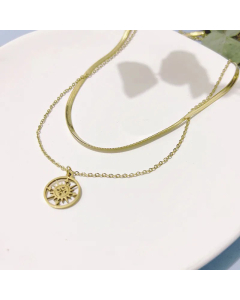 Fashion Compass Pendent Stainless Steel Plating Layered Necklaces