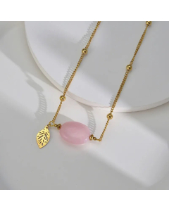 Retro Airplane Leaf Stainless Steel Inlay Natural Stone Necklace Colorza