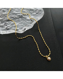 Glam Round Plating Artificial Pearls Titanium Steel Pendant Necklace