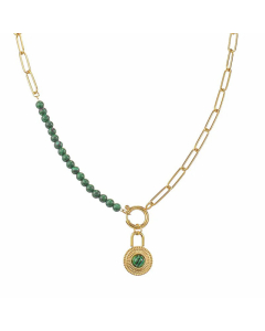 Retro Round Striped Beads Lock Stainless Steel Necklace