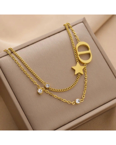 Fashion Star Titanium Steel Plating Artificial Diamond Layered Necklaces