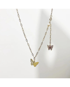 Minimalian Butterfly Heart Titanium Steel Pearl Plating Hollow Out Necklace Colorza