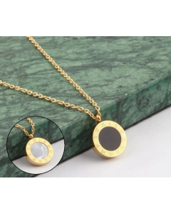 Classic Double-Side Round Roman Numerals Titanium Steel Plating Necklace 