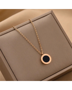 Classic Double-Side Round Roman Numerals Titanium Steel Plating Necklace 