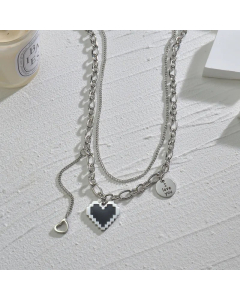 Casual Layered Heart Shape Mosaic Titanium Steel Necklaces Colorza