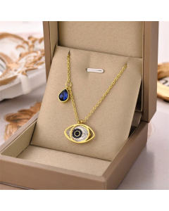Fashion Devil's Eye Plating Artificial Diamond Titanium Steel Pendant Necklace