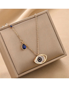 Fashion Devil's Eye Plating Artificial Diamond Titanium Steel Pendant Necklace