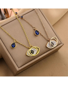 Fashion Devil's Eye Plating Artificial Diamond Titanium Steel Pendant Necklace