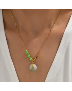 Fashion Round Beaded Pendant Stainless Steel Necklace Colorza