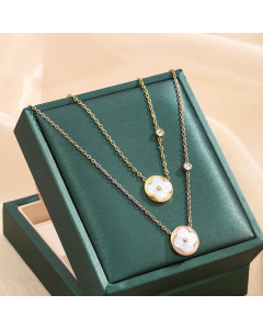 Elegant Round Four-Leaf Clover Plating Shell Pendant Titanium Steel Necklace 