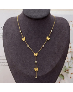Elegant Butterfly Plating Artificial Diamond Titanium Steel Necklace