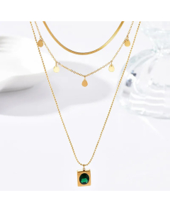 Water Droplets Rectangle Stainless Steel Handmade Tassel Inlay Artificial Gemstones Layered Necklaces Colorza