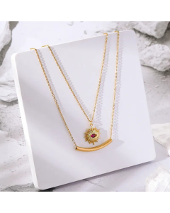 Fashion Eye Inlay Zircon Layered Stainless Steel Necklaces Colorza