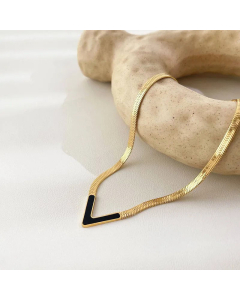 Fashion Letter Choker Titanium Steel Plating Zircon Colorza