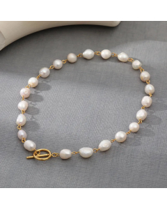 Fashion OT Buckle Pearl Chain Stainless Steel Necklace Colorza