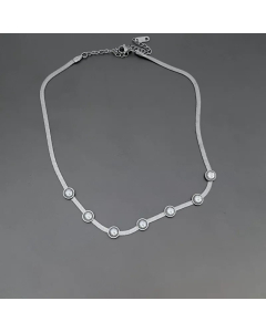 Fashion Round Plating Artificial Pearls Choker Chain Titanium Steel Necklace Colorza