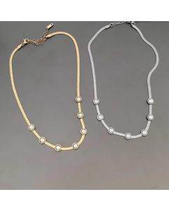 Fashion Round Plating Artificial Pearls Choker Chain Titanium Steel Necklace Colorza