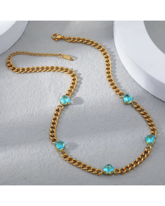 Fashion Inlay Blue Heart Shaped Zircon Stainless Steel Necklace Colorza 