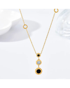 Classic Round Roman Rumerals Stainless Steel Hollow Out Inlay Acrylic Shell Pendant Necklace Colorza