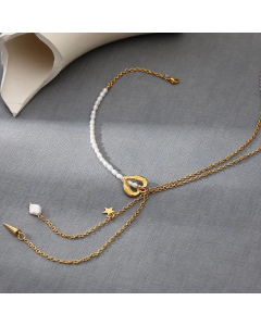 Fashion Star Heart Shape Stainless Steel Pearl Pendant Necklace Colorza