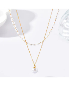 Minimalism Pearl Stainless Steel Beaded Inlay Pearl Layered Necklaces Colorza