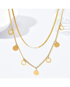 Fashion Round Circle Stainless Steel Hollow Out Layered Necklaces Colorza